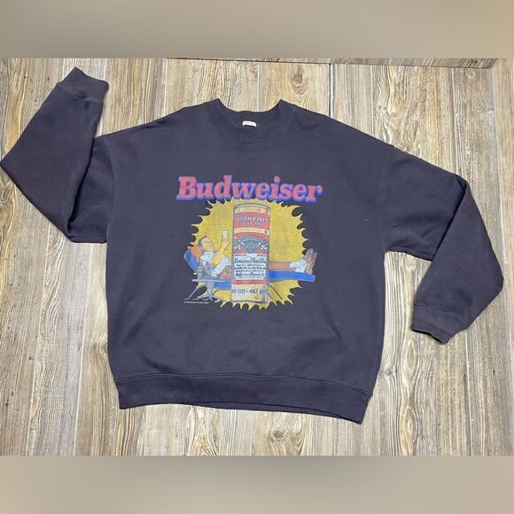 Abercrombie & Fitch Budweiser Online Exclusive Crewneck Sweatshirt Sz L Black - Picture 1 of 8